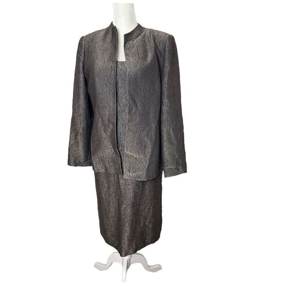 Albert Nipon Size 10 three Piece Skirt Suit Shimmer Jacket Sleeveless Top Beads - Picture 1 of 16